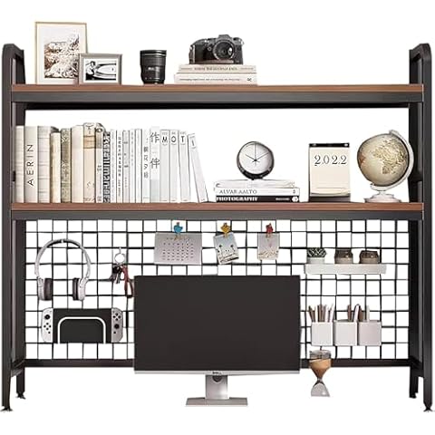 2-tier Wooden Desktop Bookshelf desktop Bookcase Book Organizer Rack For Computer Desk, Multipurpose Display Rack,countertop Storage Hutch Office Supplies Acc(Size:95x20x98cm(37x8x39inch),Color:Black) Cover