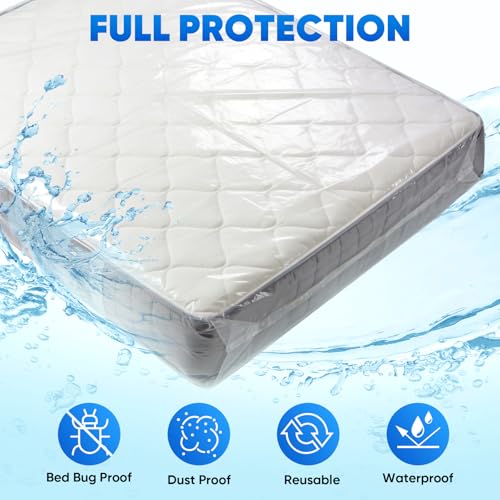 Image of TICONN 1PK Plastic Mattress Bag for Moving Storage, Waterproof Mattress Protector Cover, Heavy-Duty Mattress Moving Supplies (1.5 mil, Queen)