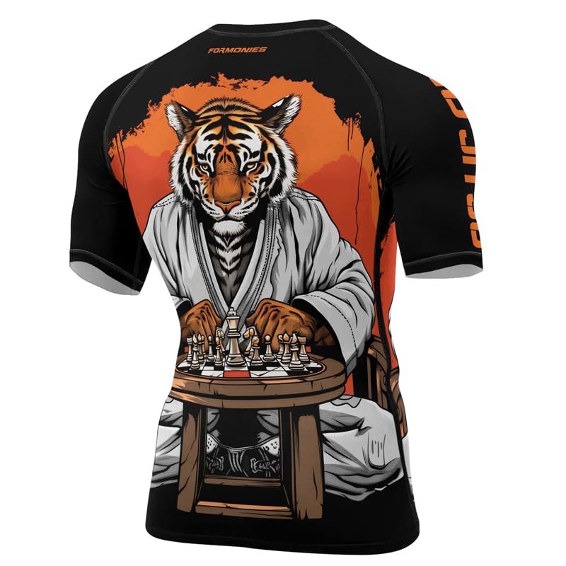 Tiger Short Sleeve Compression Rash Guard Men’s Baselayer Combat Shirts Jiu Jitsu MMA BJJ No Gi Training3