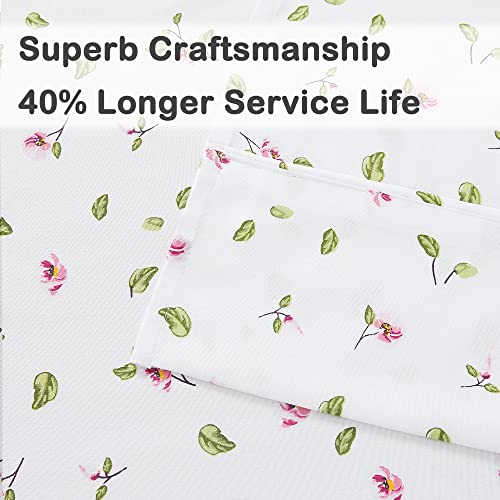 Image of Mooreeke Full Sheets Set - 4 Pieces Soft Breathable Microfiber Bed Sheet Set - Pink Flower Green Leaf Pattern Sheet Set - Deep Pocket Non-Slip Floral Printed Fitted Sheet Included for All Season