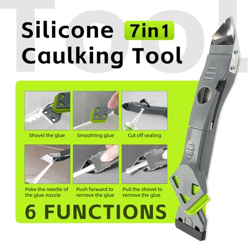 7 in 1 Upgraded Silicone Caulking Tool Kit; Multifunctional Caulk Removal Tools Set,Professional Caulk Scraper Tool for Sealant,Grout and Silicone Smoothing,Silicone Remover for Home Renovation - Image 4
