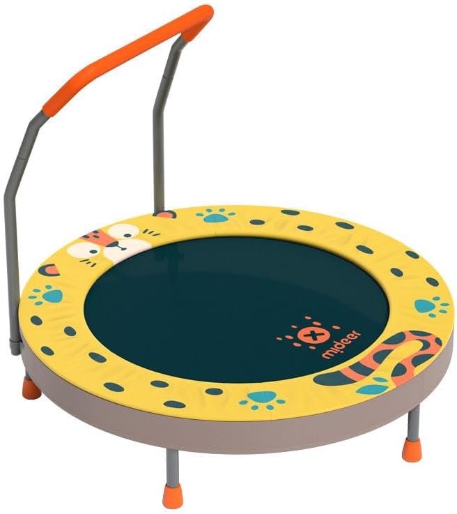 Kids Trampoline, Foldable Bouncing Activity, Indoor & Outdoor Play, Safety Handrail, Mini Recreational Trampolines, Exercise, Safe Jumping, Playful Leopard Theme Fun Bouncer Gift for Boys Girls