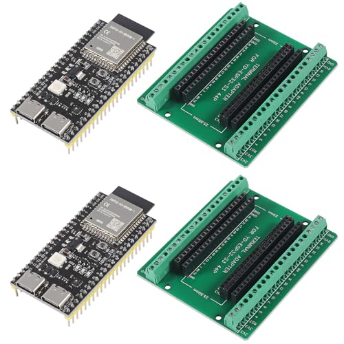 2PCS ESP32 S3 Development Board 2.4G WiFi BT Module Internet of Things ESP32-S3-WROOM-1 N8R8 MCU 44Pin 8M PSRAM with 2PCS Breakout Board Shield Terminal Adapter
