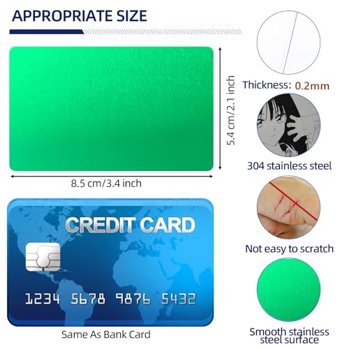 FONLAND 100 Stücke Metall Visitenkarten Blank Laser Gravierte Aluminiumlegierung Dicke Für House Office DIY Geschenkkarten, 10 Farben (Grün)