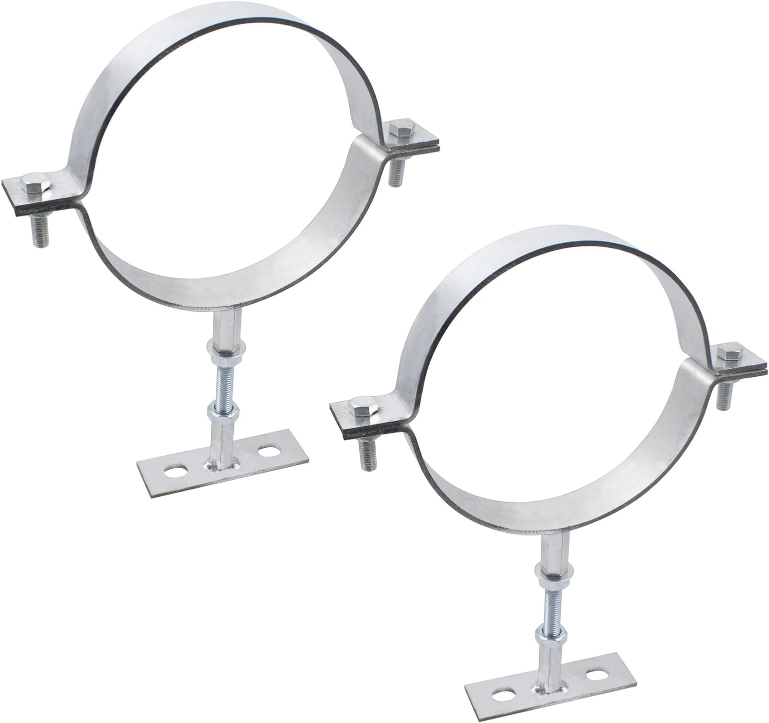 2 Sets 6 Inch Adjustable Pipe Bracket, Heavy Duty Galvanized Steel Split Ring Hanger, Round Pipe Hangers and Supports for Plastic Ventilation Pipes, Chimney Pipes, Drainage Pipes