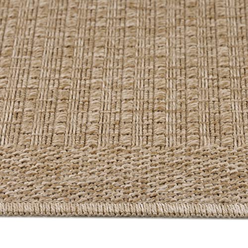 HomebyHome Outdoor Teppich Wetterfest 140 x 200 cm Beige Sisal und Jute Optik - Balkon Teppich Wasserfest Vintage Design Pflegeleicht - Waschbarer Teppich Küche, Garten, Terrasse und Camping
