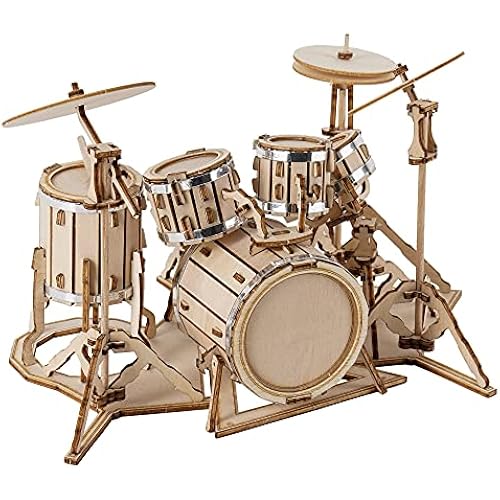 ROBOTIME Wooden Craft Kits for Kids 3D Wooden Puzzle DIY Model Drum Kit to Build for Boys Adorable Home Decoration for Teens