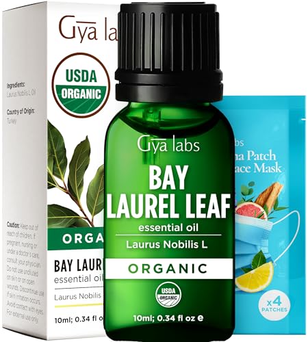 Gya Labs USDA Certified Organic Bay Leaf Essential Oil for Massages Skin Hair Diffuser Aromatherapy DIY Candle Making Scents - 0.34 Fl Oz