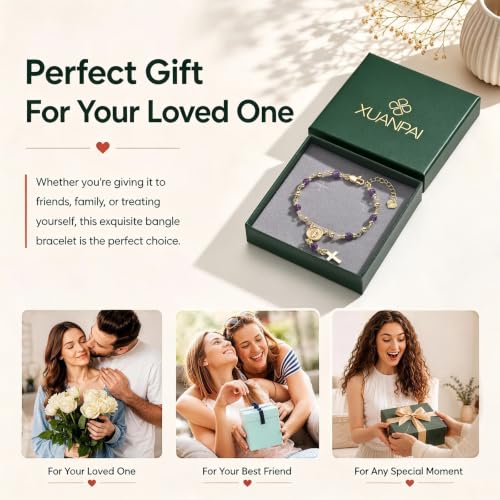 XUANPAI Virgin Mary Cross Bracelet for Women,Natural Stone Catholic Jewelry - image 6