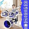 Verdantree Kids Drum Kit, Junior Jazz Drum Set Toddler Toy 5 Drums with Stool Pedal Cymbal and Drumsticks Beginners Musical Instrument Percussion Holiday Birthday Educational Gift for Boys Girls, Blue #4