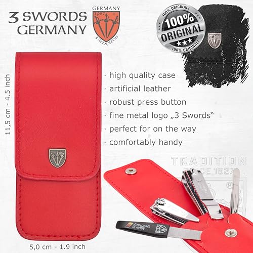 3 Swords Germany - brand quality 4 piece manicure pedicure grooming kit set for professional finger & toe nail care tweezers file clipper fashion leather case in gift box, Made by 3 Swords (02570)