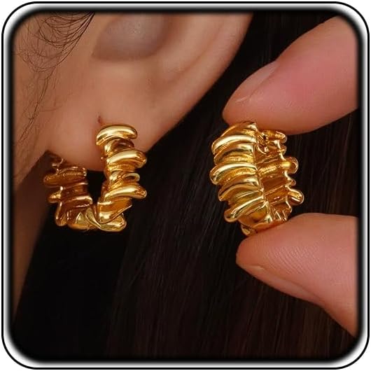 Textured Small Twisted Wave Huggie Hoop Earrings for Women Trendy
