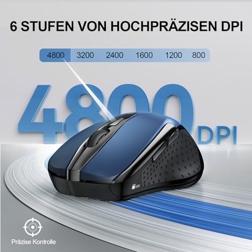 TECKNET Bluetooth Maus 4800 DPI, BT 5.0/3.0+2.4G, 30Monate Batterielaufzeit – Ansicht 3