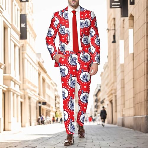American Flag Suit for Men USA Outfit Fourth July Jacket and Tie USA Stripes Formal Dress Jacket with Pants (Red, XL)4