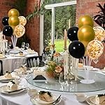 6 Set Balloon Stand Kit for Table Centerpieces With Balloon and Base Party Decorations for Birthday Wedding Retirement Graduation Baby Shower (Black Gold) - Image 4