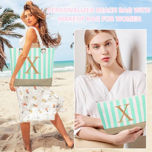 Image of GhvyenntteS Personalized Tote Bags for Women - Large Beach Bag & Makeup Bag, Birthday Gifts for Women Bridal Wife Mom Grandma Teacher Friend