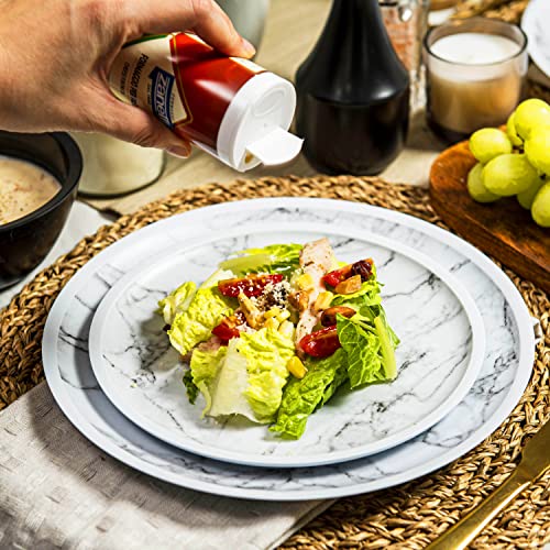 Bzyoo Bpa-Free Dishwasher Safe 100% Melamine Plastic Marble Plate & Bowl Set For Casual Dining Indoor And Outdoor Dining Party Camping (12 Pcs Dinnerware Set, Service For 4, White Marble) #TOP1
