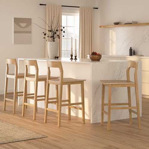 HoeuThien Wood Barstools Set of 4, Counter Height Bar Stools Armless Farmhouse Wooden...