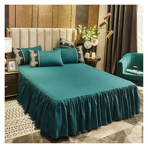 Faldones De Cama 1 Pieza de Falda Cama Color sólido con Volantes, Funda for Dormitorio, colchón Antideslizante, sábana/Colcha Dormitorio(Green,1PC 150cmx 200cm)