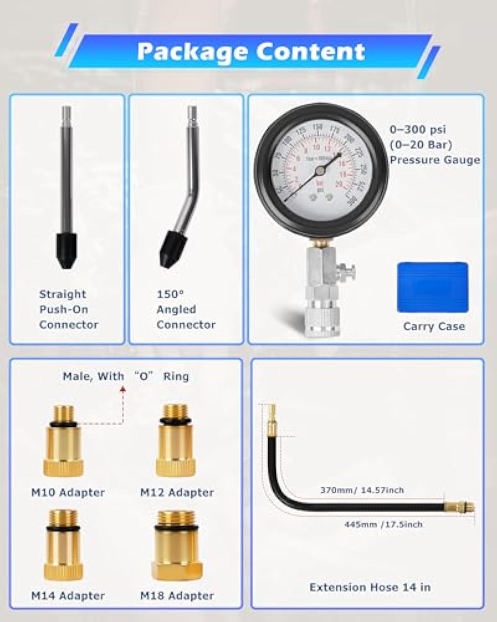 Professional Petrol Engine Compression Tester Kit Set