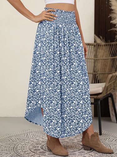 Image of ANRABESS Women's Maxi Skirts Summer Boho Floral High Waisted Flowy Swing Pleated Beach Long Skirt with Pockets