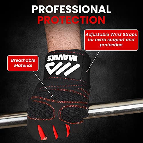 Maviks Workout Gloves For Men And Women Weight Lifting Gloves With Wrist Wrap Support For Gym Training Weightlifting Crossfit Pull Ups Exercise Gloves For Ladies (Large, Red) #TOP4