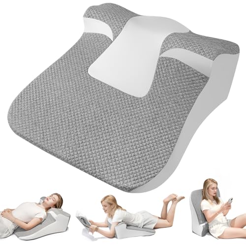YRuiSofut Snoring Pillow Ergonomic Wedge Pillow for Sleep Apnea Memory Foam Reading Pillow for Back Neck & Head Comfortable Support-Grey(Extra Large)