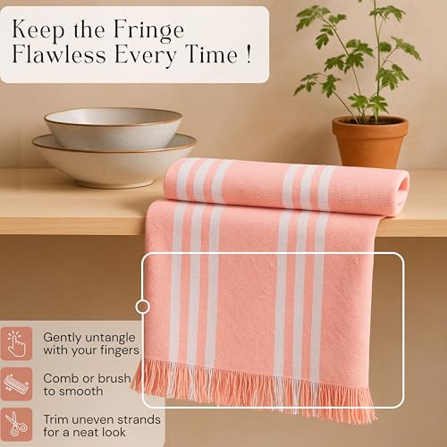 Image of Prewashed Stripe Dish Towels 4 Pack, 16x26 Inches, 100% Cotton Kitchen Cloths, Quick Drying Wash Rags, Reusable and Absorbent, Washable Towels for Cleaning, Cooking - Light Orange