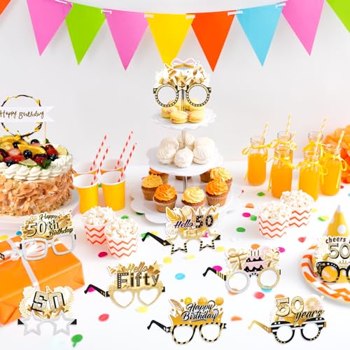 Konsait 50th Birthday Glasses, 18 Pack, Square Paper, 50th Color, Party Favors & Props, Memorable Cheers to 50 Years - Image 3