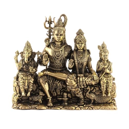 Image of Brass Shiv Parivar Statue - Divine Lord Shiva Family Idol for Puja, Home Temple & Spiritual Decor