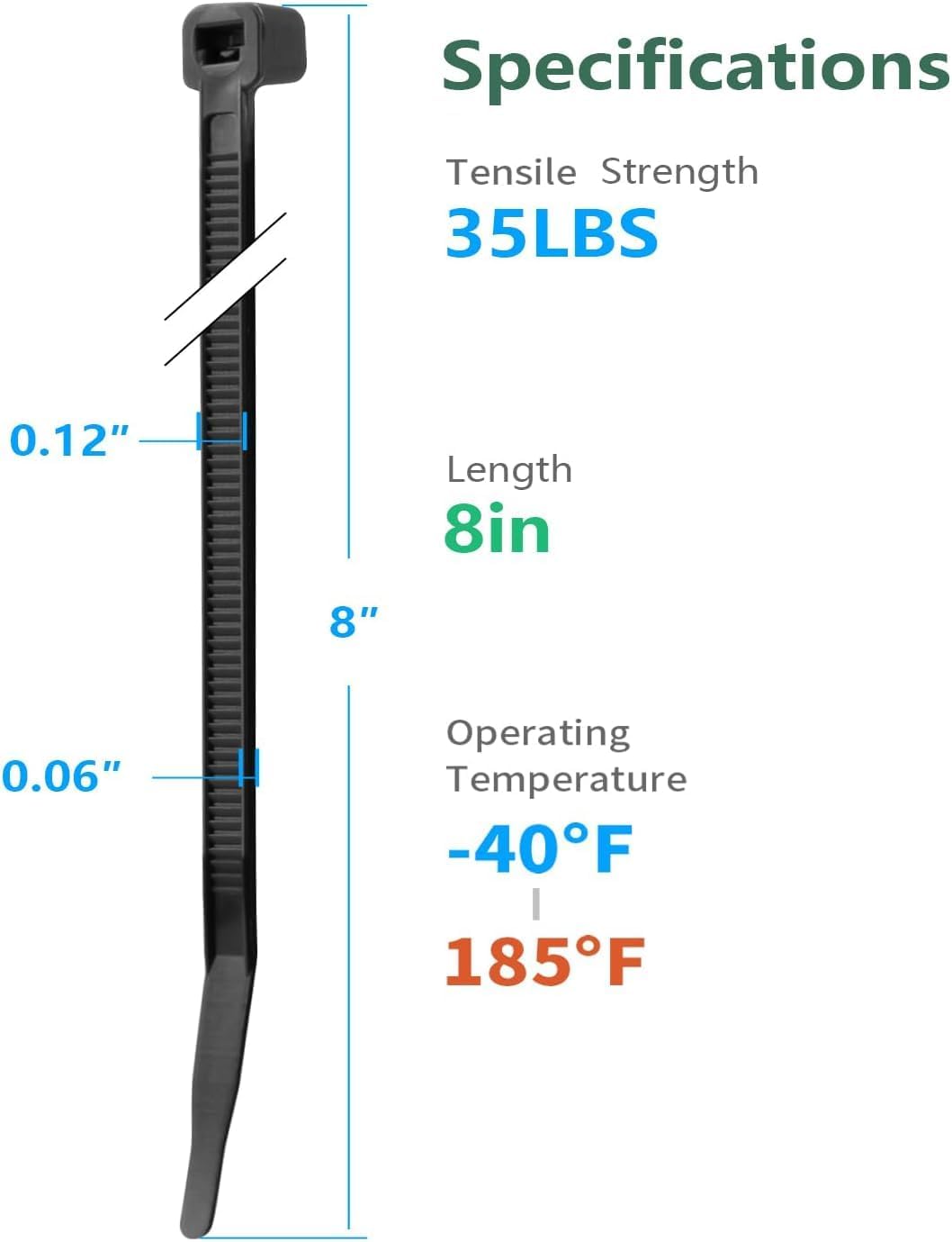 8 Inch brown Zip Ties (1200 Pack), 35 LBS Tensile Strength, Self-Locking Nylon PA66 UV Resistant Cable Ties for Indoor and Outdoor Use