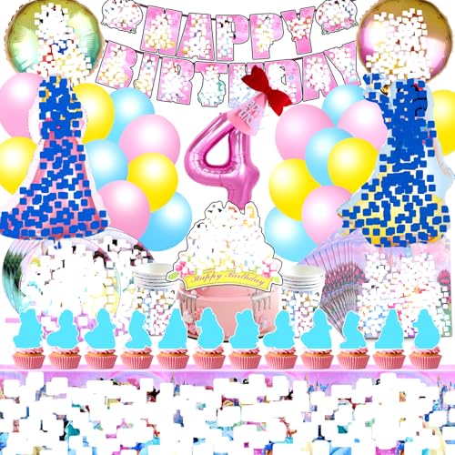 Kit Compleanno Principessa 92 Pezzi - Decorazioni Festa 4 Anni Con Palloncini, Torta, Piatti, Bandiere, Tovaglioli - Per Bambini
