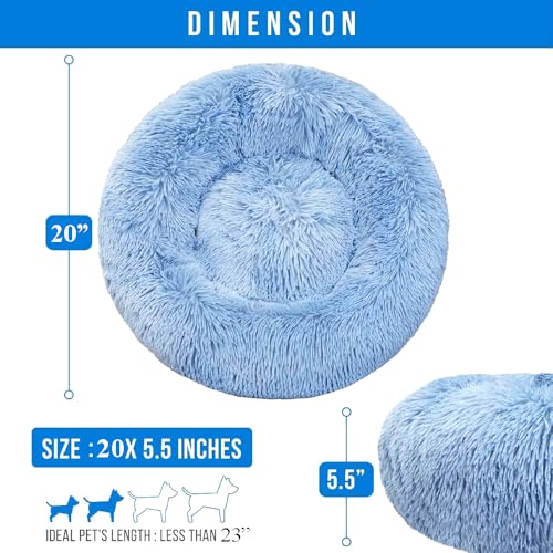 Image of RvPaws Pet Beds for Indoor, Dog Bed for Small & Puppy, Soft Fluffy Donut Cuddler Washable Round Pet Bed for Puppy and Kitten (Blue, 20 Inch, Small)
