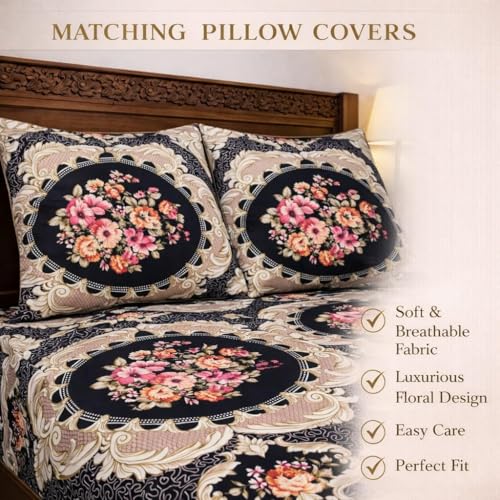 Image of 3D Printed 144 Tc Microfiber Double Bedsheet with 2 King Size Pillow Covers Breathable | Wrinklfree | Summer | Topsheet (90 x 90 Inches) (Navy Blue)