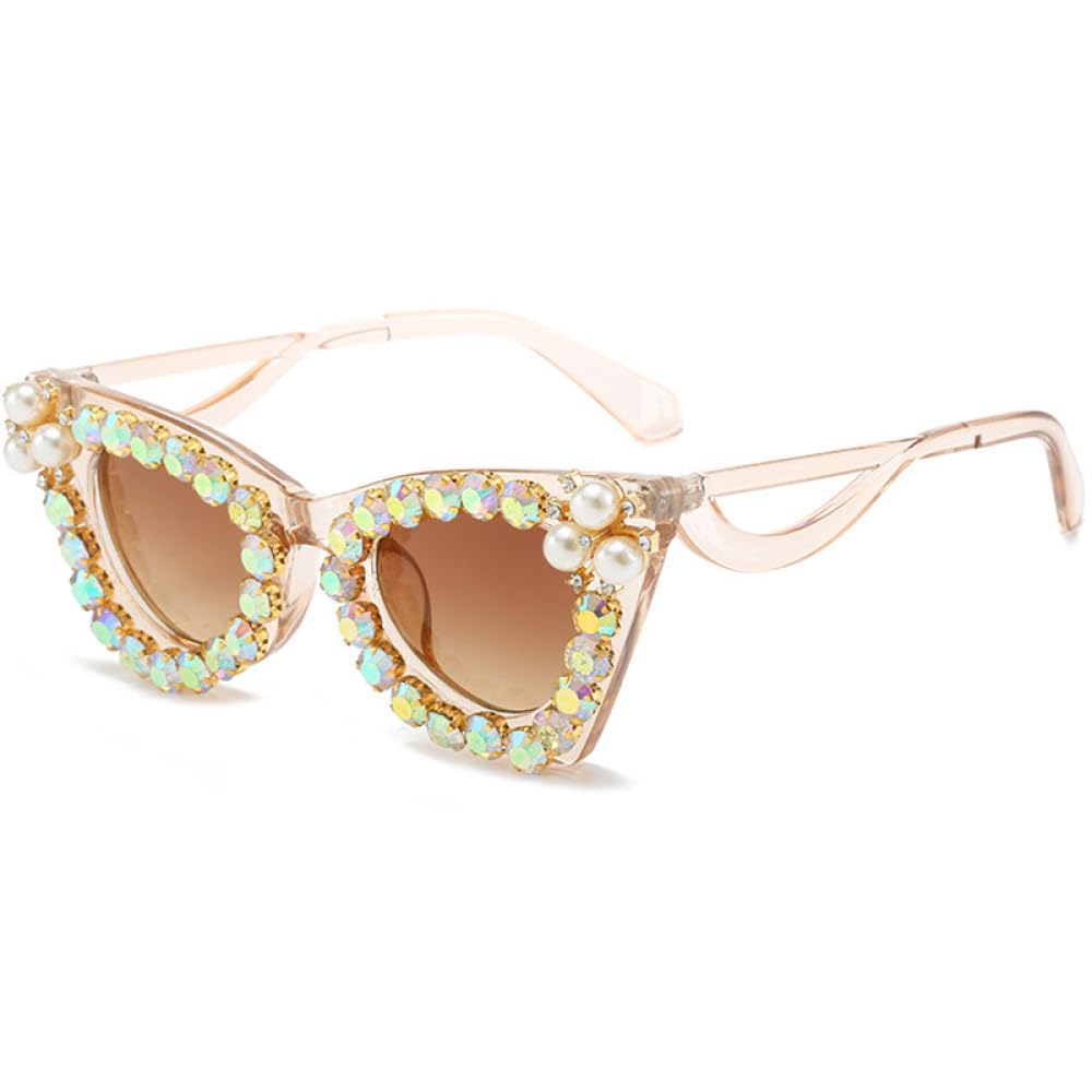 Lunettes de soleil œil de chat LVTFCO strass dégradé thé - 7