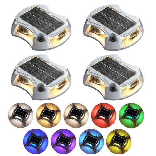 ZSYIQIXI Solar Driveway Lights Solar Dock Lights 9 Colors in 4 Pack, Waterproof IP68, Outdoor, for...