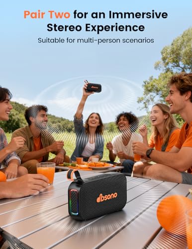 Bluetooth Speaker Stereo 20W Loud Sound: 30H Playtime, IPX5 Water Resistant, Portable Wireless Speakers, Powerful Bass, Lightshow, Birthday Gifts for Men/Adults/Teens, Beach Vacation Essentials, Black - Image 5