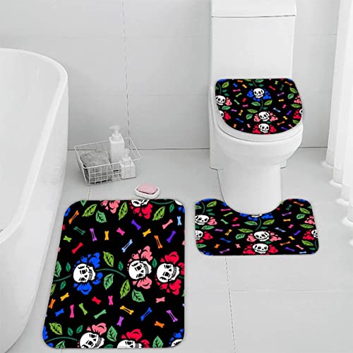 TiaoTian Badematten Set 3D 40x60 Skelett Badezimmerteppich-Set absorbierend 3-teiliges maschinenwaschbare weich…