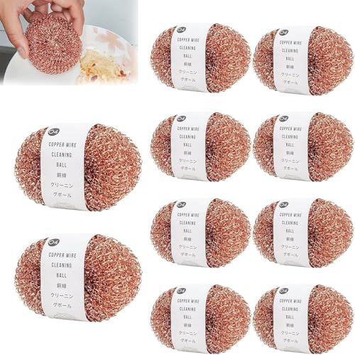 Eponge Cuivre - 10 Pièces Gratounette Cuivre, Eponge en Cuivre pour Cuisine, Eponge Cuivre Vaisselle, Dissout La Saleté Tenace pour Nettoyer Les Casseroles Et Les Bols, 8 Cm