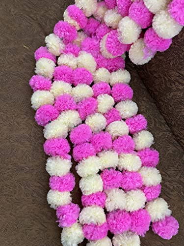 Image of SPHINX Artificial Marigold Fluffy Flowers Garlands for Decoration - Pack of 5 (Cream and Baby Pink)