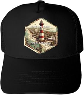 Hilton Head Island South Carolina Souvenir Black Unisex Mesh Back Trucker Hat with Adjustable Snapback