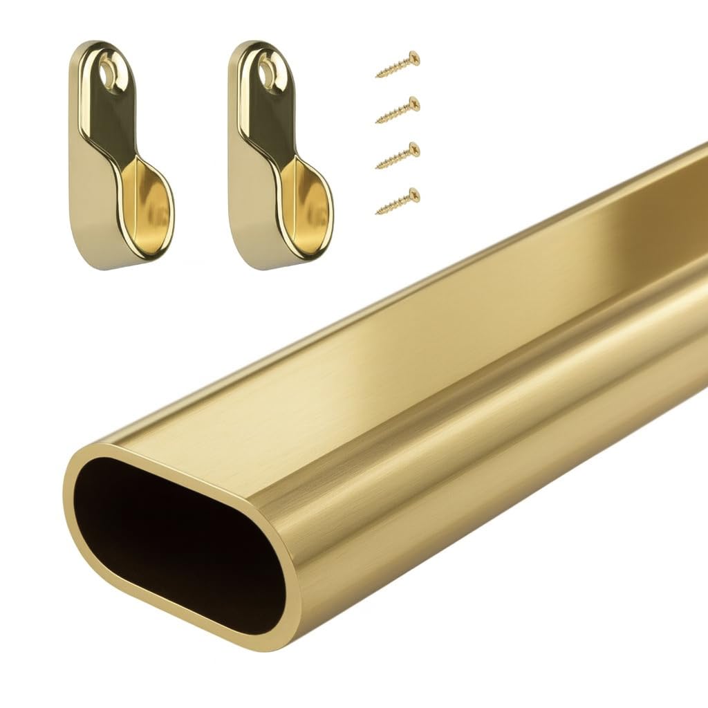 William Hopkins Brass Plated Oval Wardrobe Rail 30X15mm - Brass Or Chrome Clothes Rail With End Sockets - Cut To Size Hanging Rail For Wardrobes, Closets & Storage - 500Mm Or 1000Mm (, 500Mm)