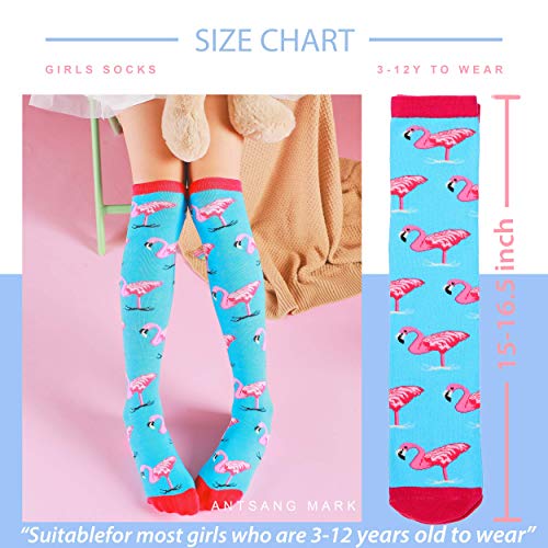 Girls Knee High Socks 6 Pairs Animal Pattern (3-12 Years Old, Animal F)
