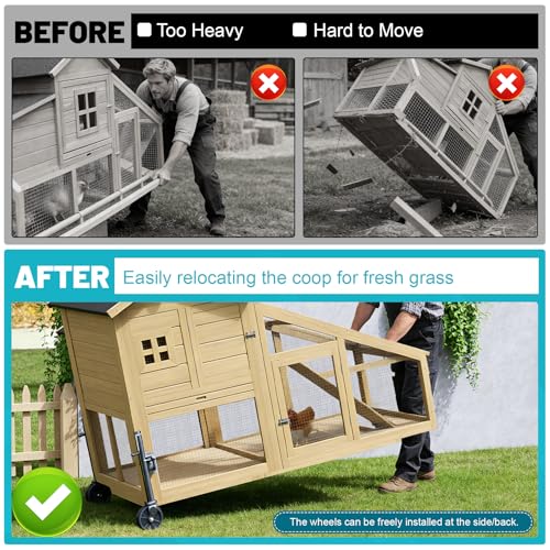 Chiligent Chicken Coop Wheels Kit, 2 Pack Caster Wheels with Lift System & Pull Handles, Easy Move Your Chicken Cage, Chicken Tractor & Poultry House, Portable Chicken Coop Accessories by Chiligent - Image 7