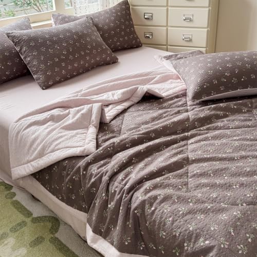 Colcha acolchado para cama de verano manta refrescante flores marrones 7