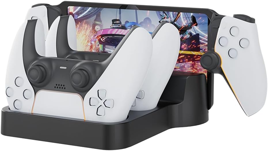 Charging Station for PS Portal Handled Game Console, Dual Chaging Dock for PS5/PS5 Elite Controllers Game Charging Base Stand Holder Accessories (Black)