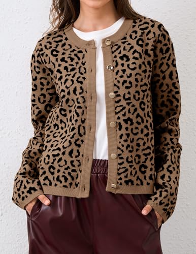 Leopard Cardigan Long Sleeve Open Front Button Up Cheetah Print Top Leopard Sweater Coat Cropped Cardigan Jackets3