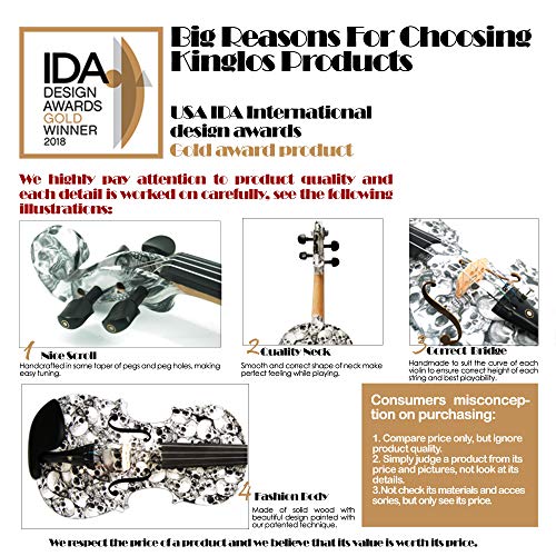 Kinglos 4/4 Cold-Rock Gekleurd Ebbenhout Gemonteerd Massief Hout Viool Kit met Geval, Schoudersteun, Strijkstok, Extra… - Image 8