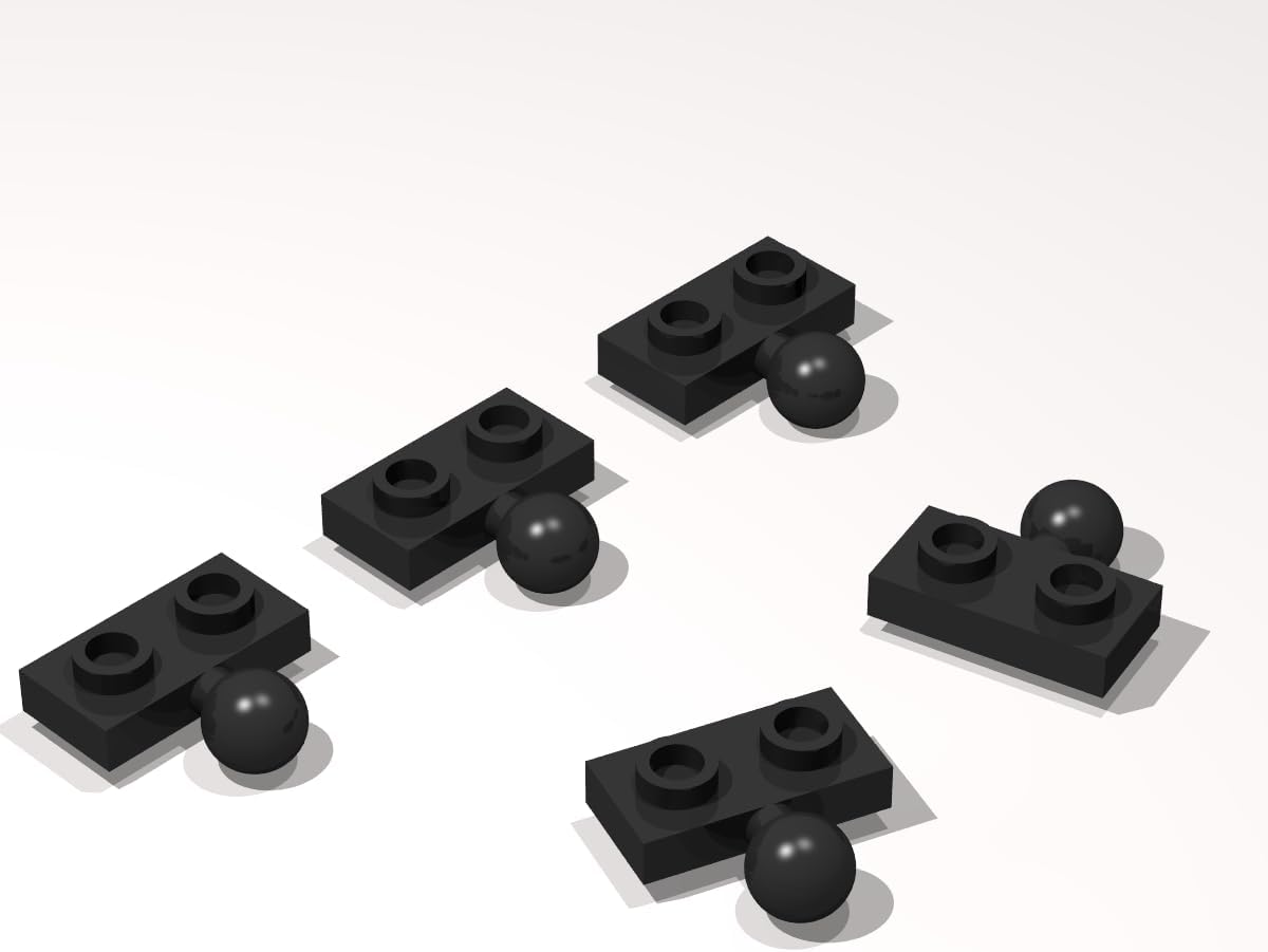 Classic Building Plate Bulk, 1x2 with Tow Ball on Side 200 Piece, Compatible with Lego Parts and Pieces:(Colour:Black)