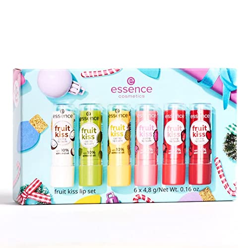 essence | Fruit Kiss Lip Balm Present Set | 6 Full Sized Shades of Fruit Scented Lip Balms | Excellent Stocking Stuffer or Present this Vacation Season| Cruelty Free